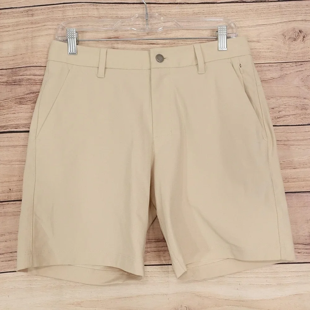CRZ YOGA Shorts Mens 28 Beige Polyester Stretch 7 Inseam Casual Summer ABC